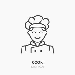 Cook flat logo, line icon. Smiling chef vector illustration. Sign of male cooker.