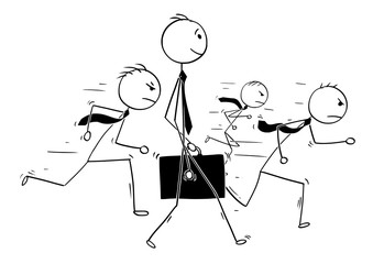 Conceptual Cartoon of Businessman Individuality Standing Out of Crowd