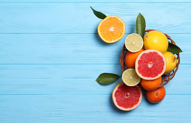 Citrus in the basket on the table