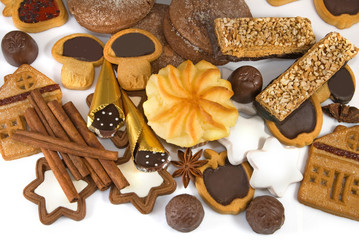 Image of different cookies on a white background closeup