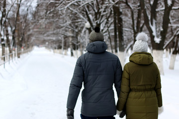 young couple street winter