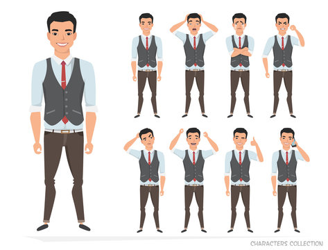 Set of emotions for asian business man.