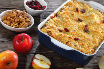 close-up of a delicious apple crumble