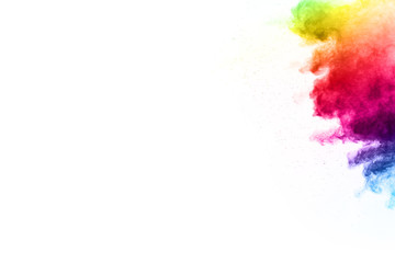 abstract powder splatted background. Colorful powder explosion on white background. Colored cloud. Colorful dust explode. Paint Holi.
