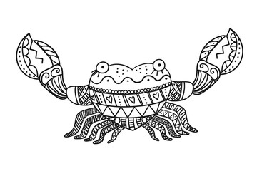 Stylized crab isolated on white background. Crab hand drawn sketch for children coloring book.