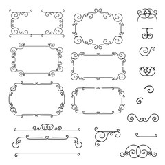 Design Elements. Ornamental vintage frames. Page decoration. Vector illustrations Isolated on white background. Can use for birthday card, wedding invitation and labels.