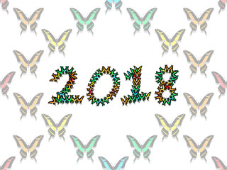 Obraz premium inscription 2018 consisting of multicolored butterflies, seamless pattern