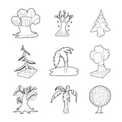 Tree icon set, outline style