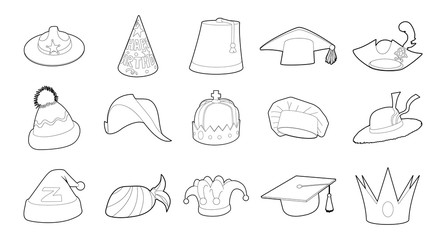 Hat icon set, outline style