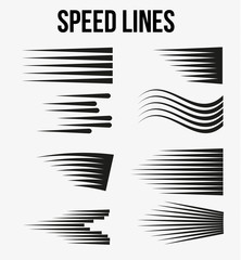 Speed lines black for Manga and Comic   vector elements on white background. Vector Illustration