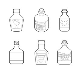 Medical bottle icon set, outline style