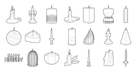 Candle icon set, outline style