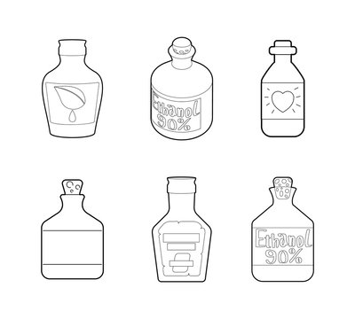 Medical bottle icon set, outline style