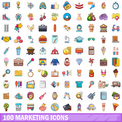 100 marketing icons set, cartoon style 