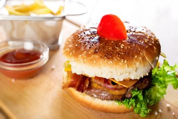 Beef burger with french fries