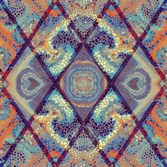 Fototapeta premium Seamless background pattern. Mosaic art pattern of rhombuses of different tile textures.
