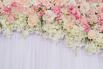 flower background. backdrop wedding decoration. Rose pattern. Wall flower