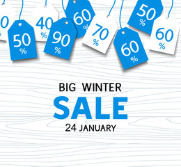 Big Witner SALE template. Vector background with tags