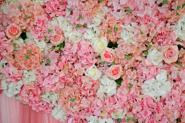 flower background. backdrop wedding decoration. Rose pattern. Wall flower