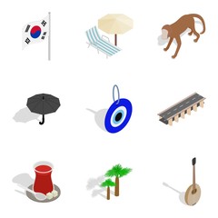 Korean spirit icons set, isometric style