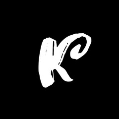 Letter K. Handwritten by dry brush. Rough strokes font. Vector illustration. Grunge style elegant alphabet.