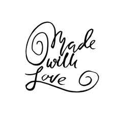 Made with love. Hand drawn dry brush lettering. Modern logo for your product and shop. Vector illustration.