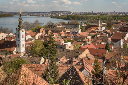 Belgrade, Serbia Marth 31, 2016: Panorama of Belgrade and Zemun from the tower of Gardos