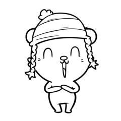 happy cartoon polar bear wearing hat