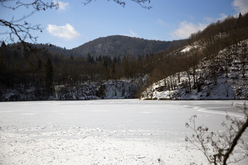 Obraz premium Plitvice lakes - national park in Croatia, winter edition