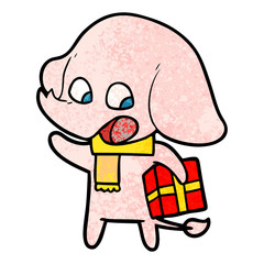 cute cartoon elephant with christmas present