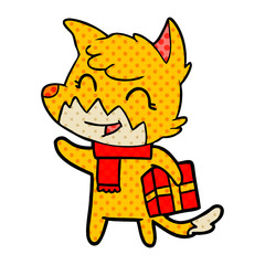 fox cartoon character with present