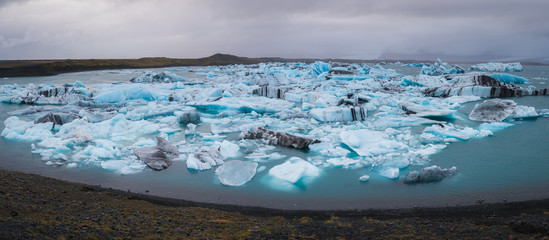 Panorama of Jokulsarlon Icebergs in Iceland 
