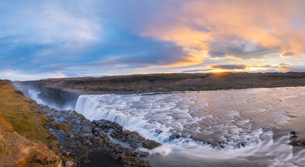 Fototapeta na wymiar Dettifoss waterfall sunrise panorama in Iceland 