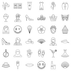 Dress icons set, outline style
