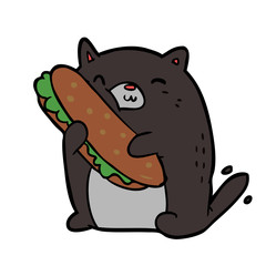 cartoon cat loving the amazing sandwich he's just made for lunch