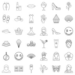 Perfume icons set, outline style
