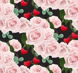 Roses pattern background. Valentines day romantic card Vector illustrations