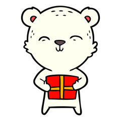 polar bear with christmas present cartoon