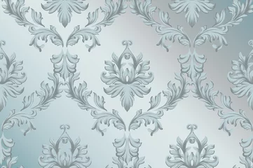 Foto op Canvas Vector Baroque ornament pattern background. Vintage handmade rich decor blue fabric textures © castecodesign