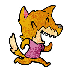 laughing fox running away