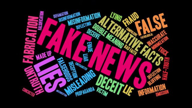 Fake News Animated Word Cloud on a black background. 