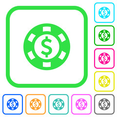 Dollar casino chip vivid colored flat icons