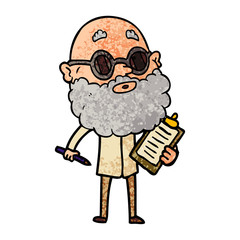 cartoon curious man with beard and sunglasses