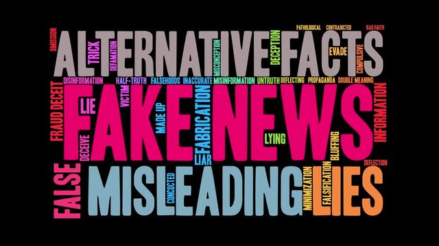 Fake News Animated Word Cloud on a black background. 
