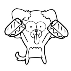 cartoon dog with tongue sticking out and sandwich