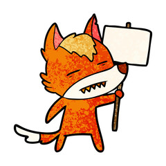 fox cartoon character with protest sign