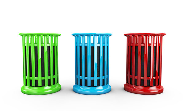 colorful recycle bins isolated on white background 3d render