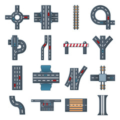 Road parts constructor icons set, cartoon style