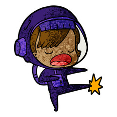 cartoon astronaut woman kicking