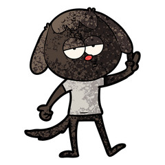 cartoon tired dog giving peace sign